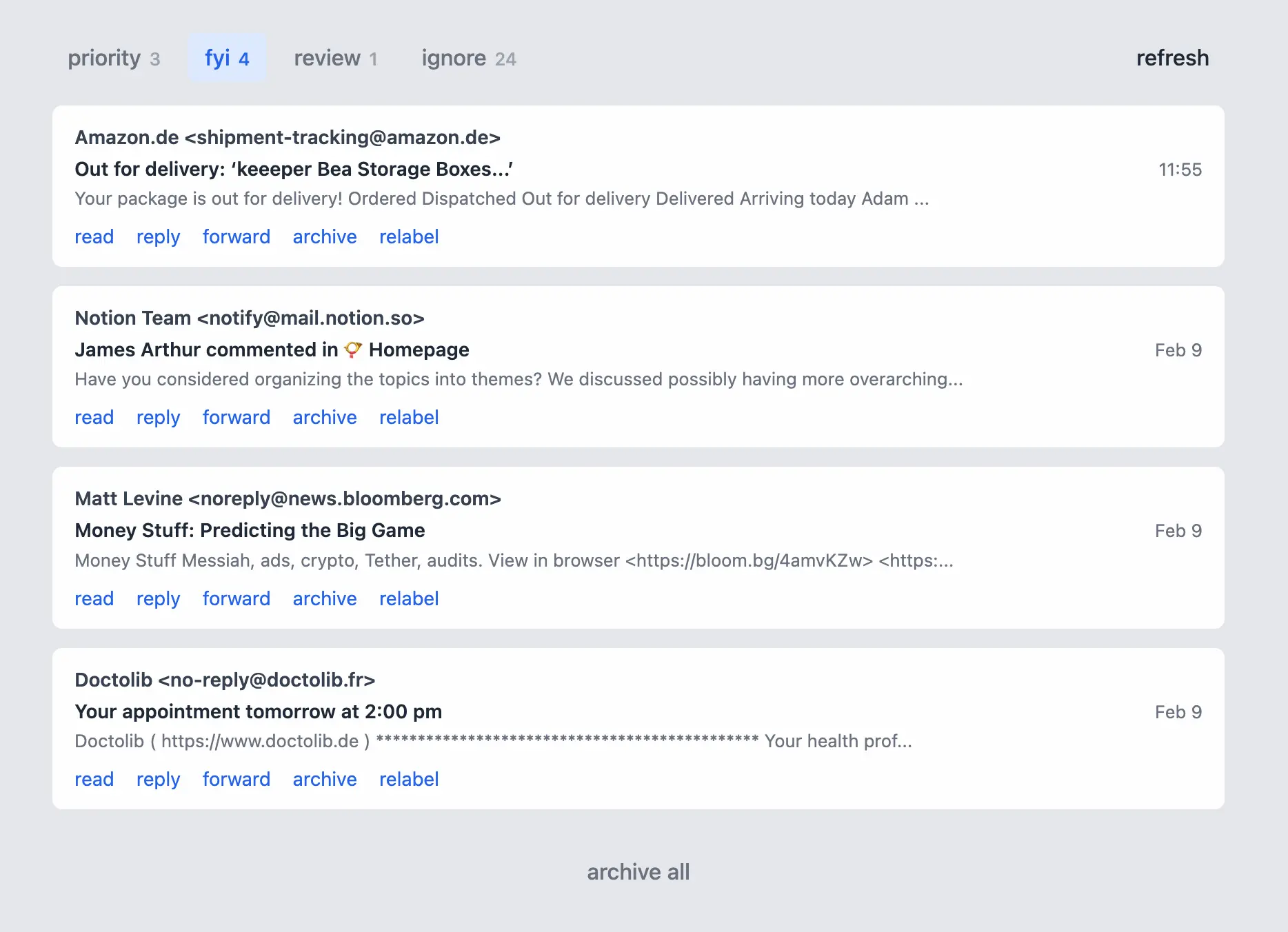 Firehose inbox screenshot