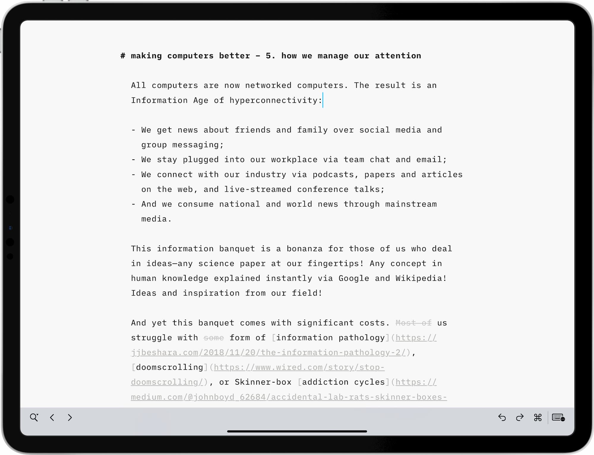 screenshot of iA Writer on iPad
